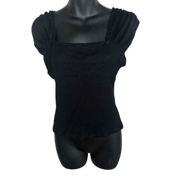 BEAUTIFUL WOMEN Anthropologie- black sleeveless top with ruffles GOOD CONDITION - Picture 2 of 8